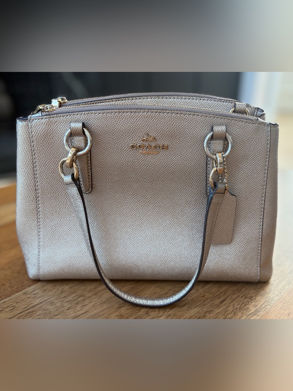 Coach Mini Christie Carryall F23337 Metallic Platinum Gold Leather Satchel